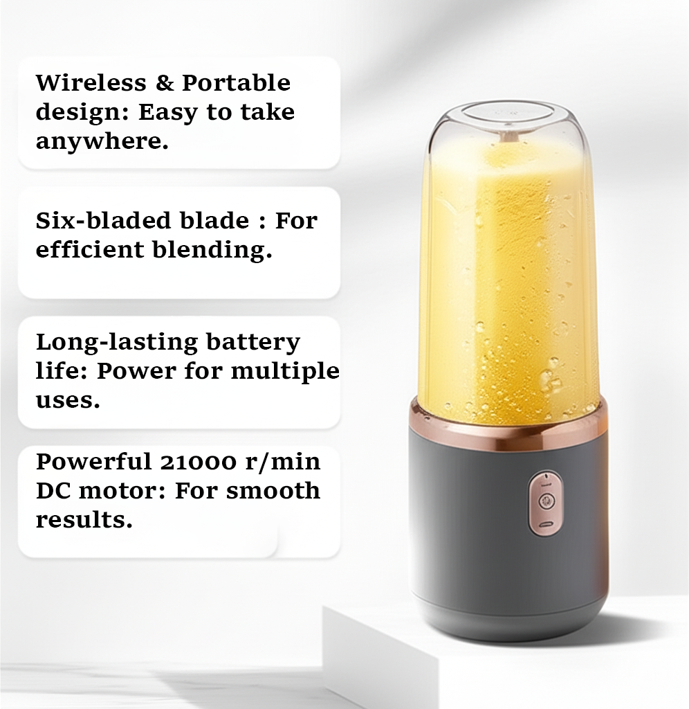 Portable USB Juicer Blender 400ml – 2-in-1 Electric Smoothie Maker with 2 Cups & Rechargeable Battery