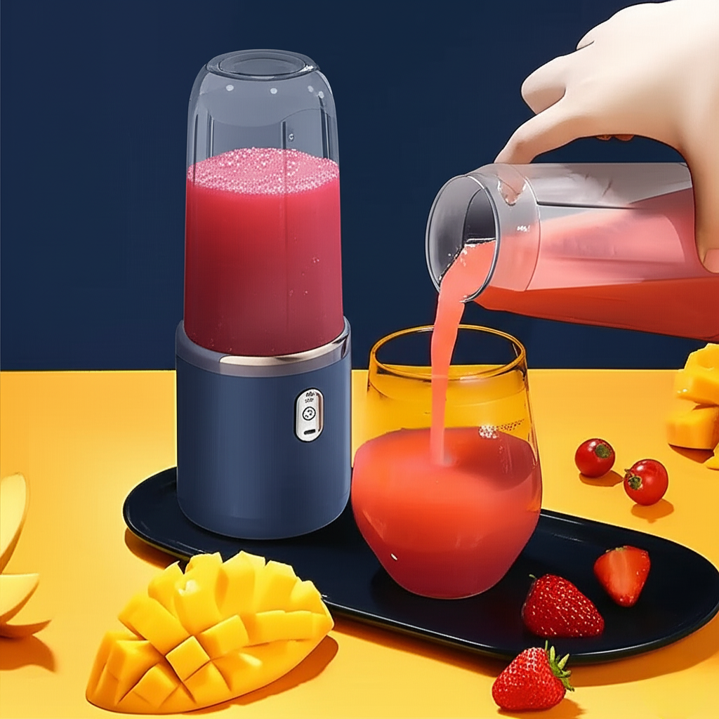 Portable USB Juicer Blender 400ml – 2-in-1 Electric Smoothie Maker with 2 Cups & Rechargeable Battery