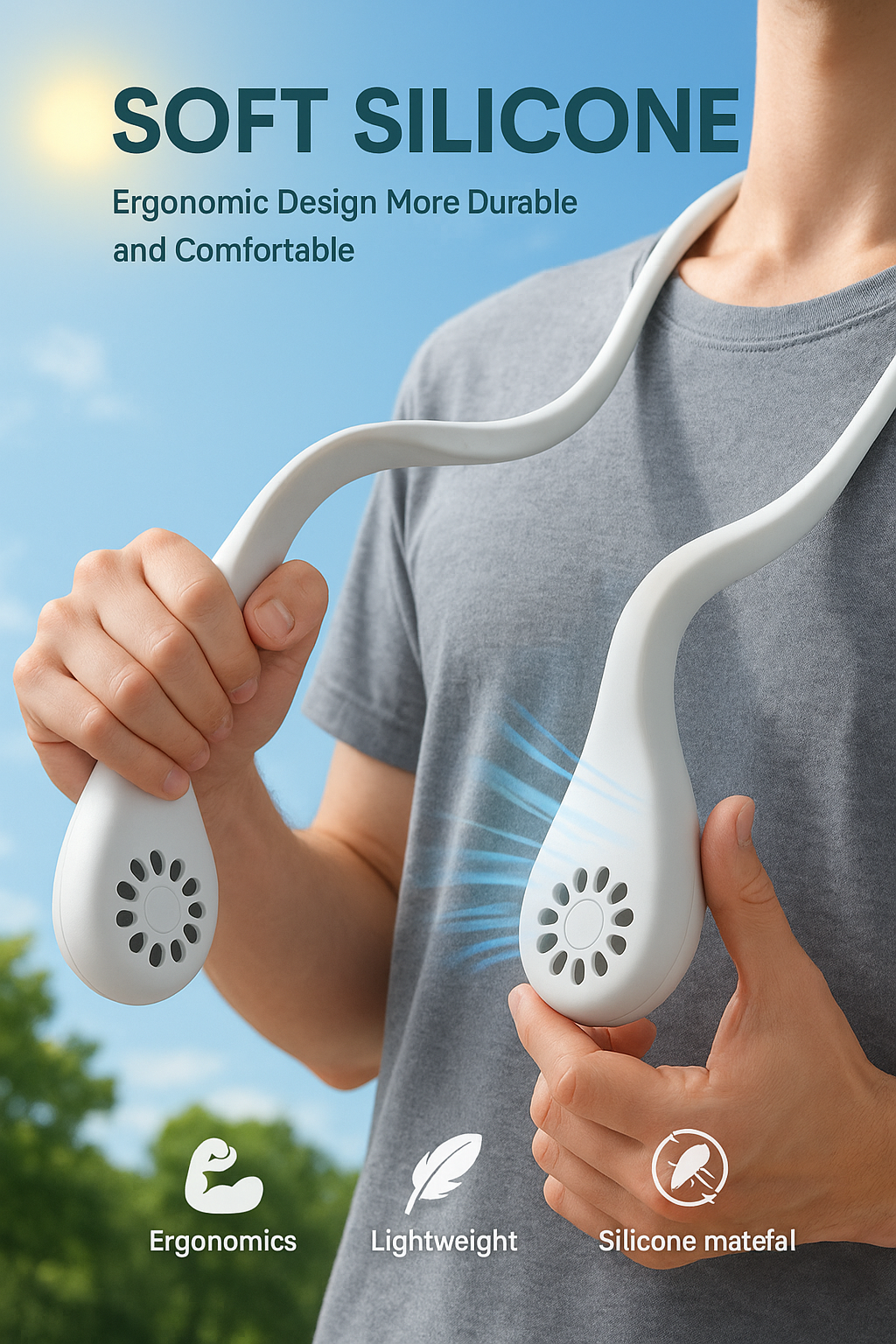 2025 Portable Bladeless Neck Fan – Rechargeable, 3-Speed, Mini Air Cooler for Outdoor Sports & Summer Use