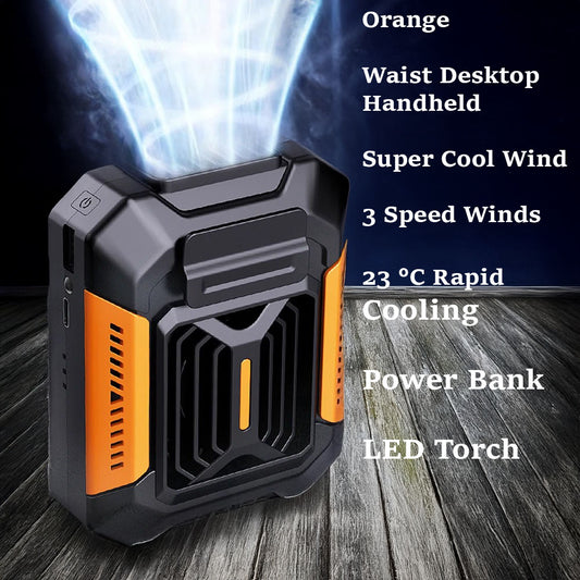 2-in-1 Waist Clip Fan with Power Bank & LED Flashlight – Stay Cool & Charged Anywhere!